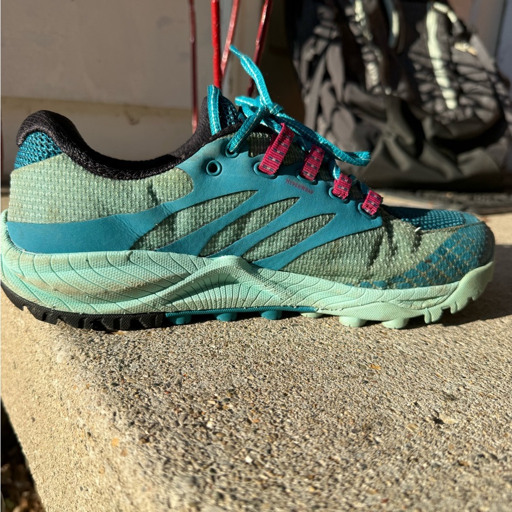 Merrell Women's Teal and Pink Trail Running Shoes - Picture 7 of 10